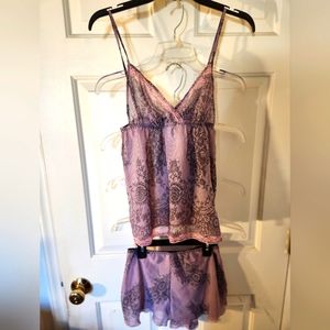 See-through lavender and black lingerie with tank top and shorts, size small